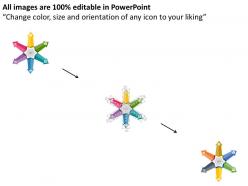 Six outward arrows in circle process flow flat powerpoint design