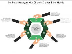 Six parts hexagon with circle in center and six hands