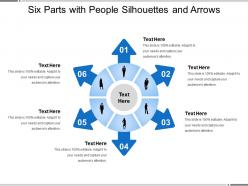 Six parts with people silhouettes and arrows