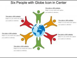 Six people with globe icon in center