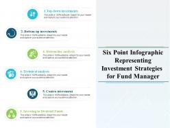 Six point infographic representing investment strategies for fund manager