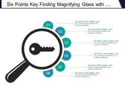 Six points key finding magnifying glass with key icon