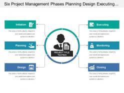 Six project management phases planning design executing monitoring and closing