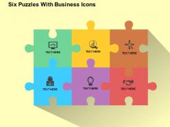 Six puzzles with business icons flat powerpoint design