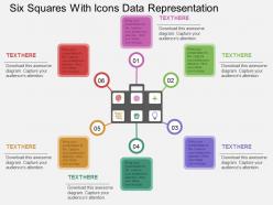 Six squares with icons data representation flat powerpoint design