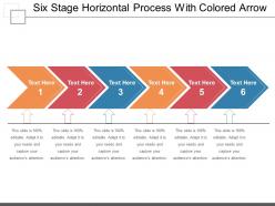 Six stage horizontal process with colored arrow