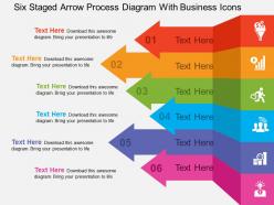 Six staged arrow process diagram with business icons flat powerpoint design