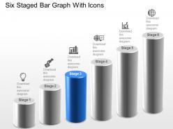 Six staged bar graph with icons powerpoint template slide