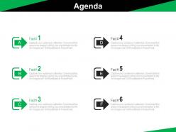Six staged business agenda management powerpoint slides