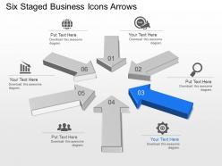 Six staged business icons arrows powerpoint template slide