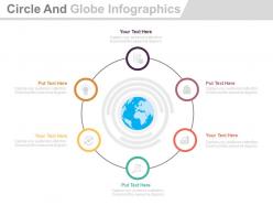 Six staged circle and globe infographics flat powerpoint design