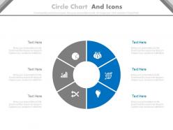 Six staged circle chart and icons powerpoint slides