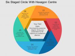 Six staged circle with heaxagon centre flat powerpoint desgin