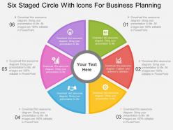 Six staged circle with icons for business planning flat powerpoint design