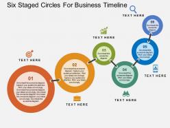Six staged circles for business timeline flat powerpoint design