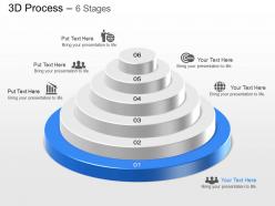 Six staged circular process diagram with icons powerpoint template slide