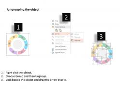 Six staged circular process for data flow flat powerpoint design