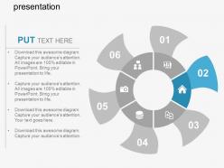Six staged circular wheel diagram with icons flat powerpoint design