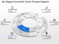 Six staged concentric circle process diagram powerpoint template slide