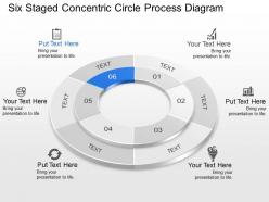 Six staged concentric circle process diagram powerpoint template slide