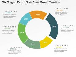 Six staged donut style year based timeline powerpoint slides