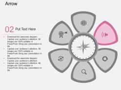 Six staged flower petal with icons compass flat powerpoint design