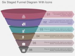 Six staged funnel diagram with icons flat powerpoint design