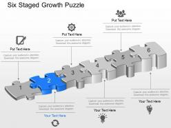 Six staged growth puzzle powerpoint template slide