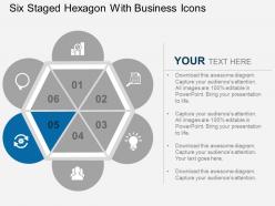 Six staged hexagon with business icons flat powerpoint design