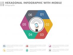 Six staged hexagonal infographics with mobile communication powerpoint slides