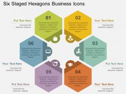 Six staged hexagons business icons flat powerpoint design