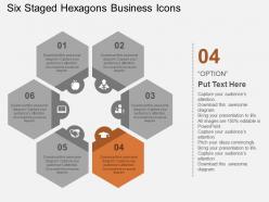 Six staged hexagons business icons flat powerpoint design