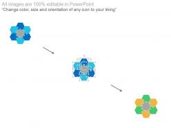Six staged hexagons for business process flow powerpoint slides