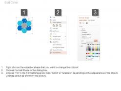 Six staged hexagons for business process flow powerpoint slides