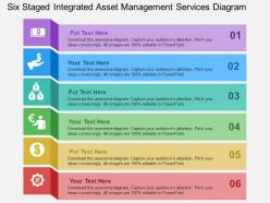 Six staged integrated asset management services diagram flat powerpoint design