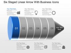 Six Staged Linear Arrow With Business Icons Powerpoint Template Slide