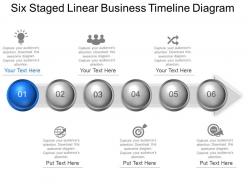 Six staged linear business timeline diagram powerpoint template slide