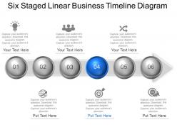 Six staged linear business timeline diagram powerpoint template slide