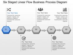 Six Staged Linear Flow Business Process Diagram Powerpoint Template Slide