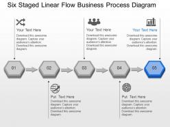 Six staged linear flow business process diagram powerpoint template slide