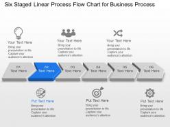 Six staged linear process flow chart for business process powerpoint template slide