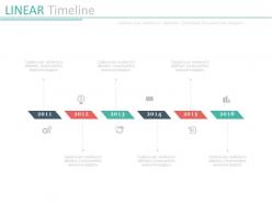 Six staged linear timeline for year based growth powerpoint slides