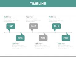 Six staged linear year based timeline diagram powerpoint slides