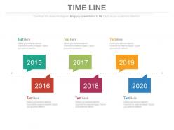 Six Staged Linear Year Based Timeline Powerpoint Slides