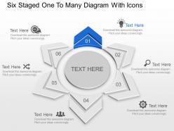 Six Staged One To Many Diagram With Icons Powerpoint Template Slide