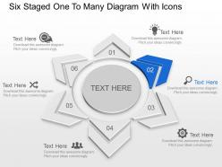 Six staged one to many diagram with icons powerpoint template slide