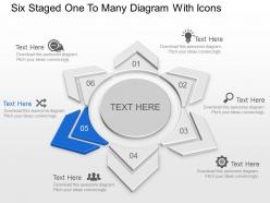 Six staged one to many diagram with icons powerpoint template slide