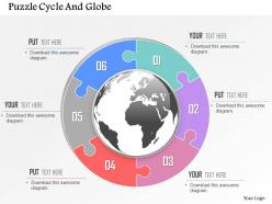 Six staged puzzle circle and globe ppt presentation slides