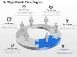 Six staged puzzle circle diagram powerpoint template slide
