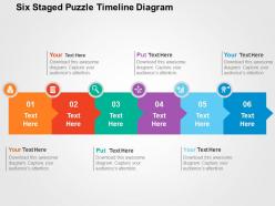 Six staged puzzle timeline diagram flat powerpoint design